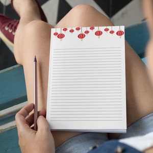 Printable Chinese style writing paper.  lined, letter paper, red laterns,Printable Stationery, chinese New Year, Lunar New Year