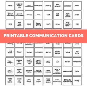 Printablenon-verbal Communication Cards -Patient Communication Aids speech therpy cards, communication boards for hospital, nursing home,