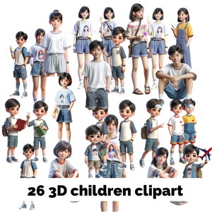 Kommerzielle Nutzung Kinder Clipart - PNG - JPEG - Asiatische Kinder - Chinesisch - Niedliche 3D-Sammlung - Mischlinge MRR und plr