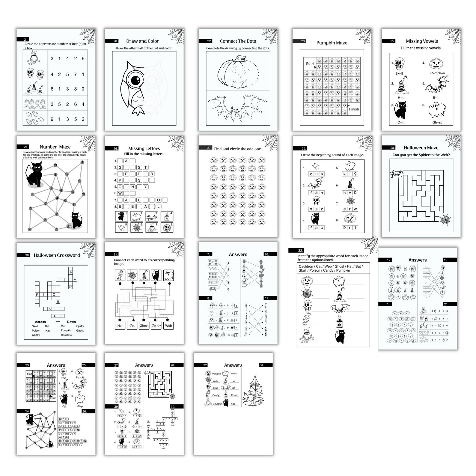 Printable Halloween Workbook, 31 Page Halloween Worksheets, Halloween ...