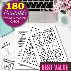 180 afdrukbare communicatiekaarten voor non-verbaal, autisme, selectief mutisme, spraakvertraging, visuele communicatiekaarten, instructiekaarten, visueel hulpmiddel