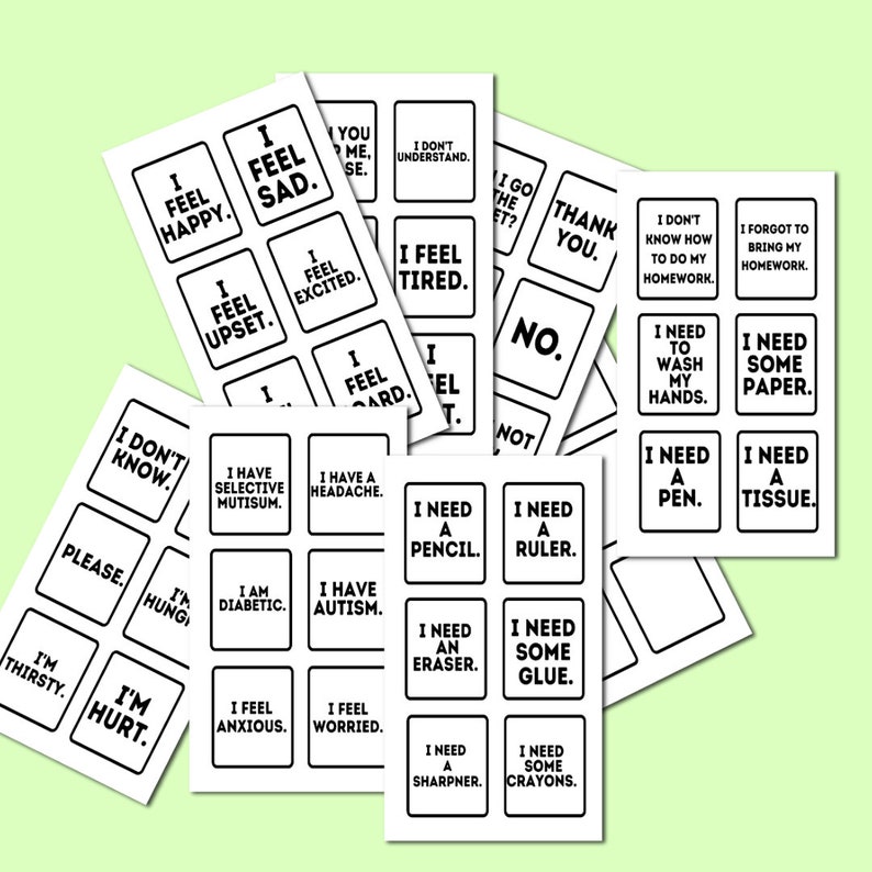 Cartes de communication imprimables enfants/adolescents/adultes, mutisme sélectif, autisme, TDAH, BEP non verbaux, cartes de communication, santé mentale image 4