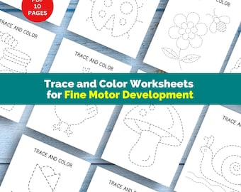 Printable Trace and Color Fine Motor Development Worksheets for children - writing skills - Occupational therapy - Pre-school - life skills