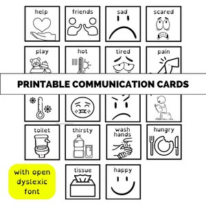 Afdrukbare communicatiekaarten voor kinderen met open dyslectisch lettertype- Selective Mutisum - Communicatiekaarten voor de kleuterschool, non-verbaal