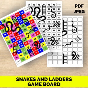 Printable Snakes and Ladders Board Game,  Family Board Game, KIDS board Games PDF, Downloadable Board Games, DIY snakes and ladders