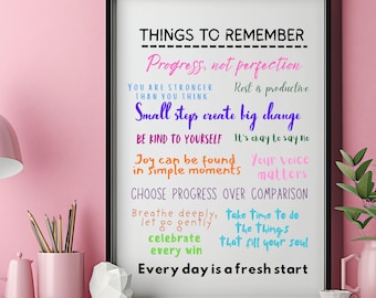 Arte mural motivacional imprimible para adolescentes, adultos y niños. Póster con frases motivacionales, afirmaciones positivas para estudiantes. Decoración de pared para estudiantes.