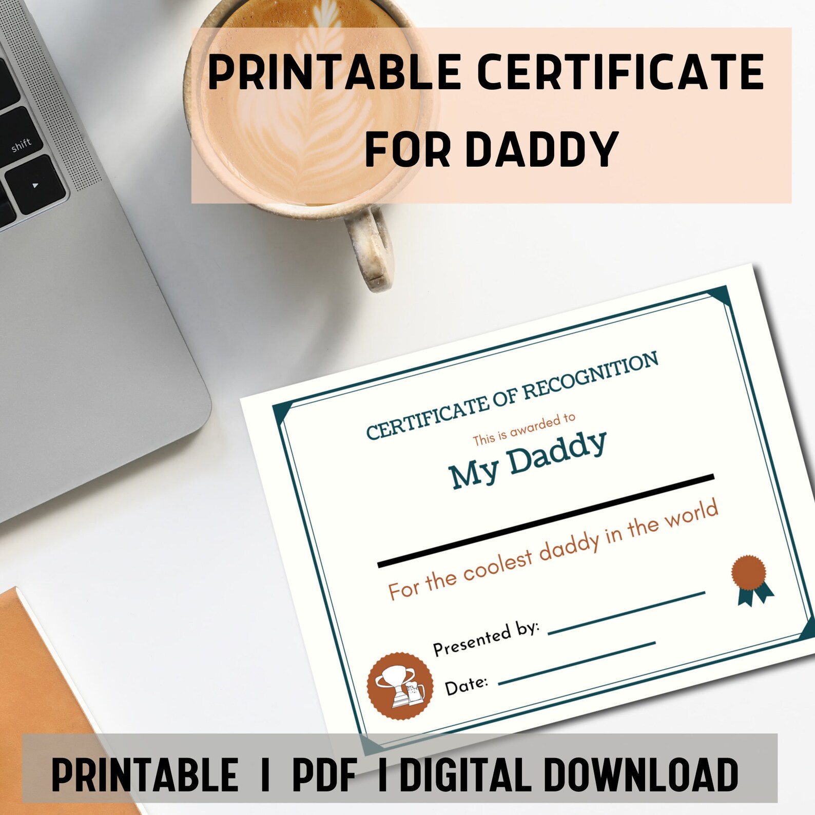 Dads Printable Certificate / Daddy Certificate / Coolest Daddy Etsy