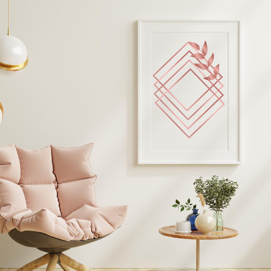 Geometric Rose Gold Printable Wall Art Decor, Flower Rose Gold ...