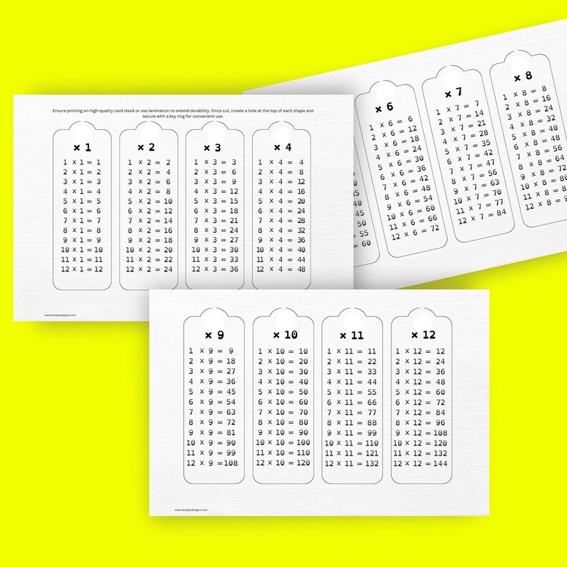 Printable Multiplication Flashcards Key Ring Open Dyslexic Font
