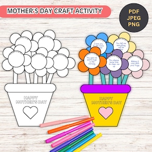 Attività artigianale stampabile per la festa della mamma - Regalo fai da te per la festa della mamma per bambini - Arti e mestieri per la festa della mamma - Lavoretto floreale per la festa della mamma - Bambini