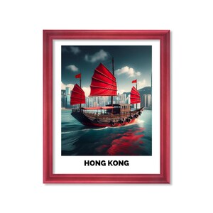 Hong Kong Printable wall art, wall decor, poster, China, gift,  office, home decor, Boat, ship, city, skyscrapers