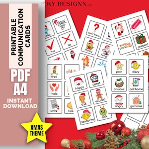 Afdrukbare FUN CHRISTMAS-communicatiekaarten voor non-verbaal, autisme en selectief mutisme.  Visueel communicatiebord