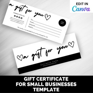 Black Editable Canva Gift Certificate Template  8.5 by 3.5 inches, Gift Certificate with logo, sleek business gift voucher  CERTIFICATE -