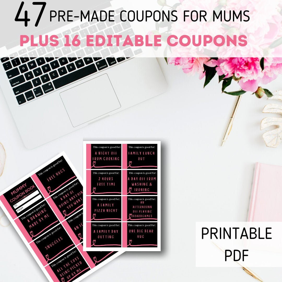 Printable MOTHERS DAY Coupons Editable Coupon Book, Mummy Vouchers ...