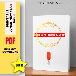 Printable Lunar New Year greetings card,  Lunar year printable, Spring Festival, chinese new year printable,Hong Kong printable, CNY, China