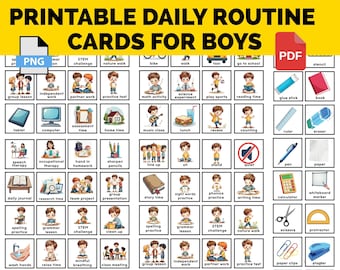 Printable Daily Routine Cards Visual Schedule, autism schedule Toddler Routine Chart for boys Chore Chart Daily, PEC Card children