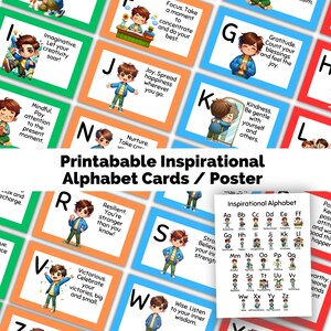 Inspirational Alphabet Karten & Poster Set zum Ausdrucken - Ermächtigen Sie Kinder mit Positivität - Karteikarten Bewältigungsfähigkeiten - Angstkarten - Wachstumskarten