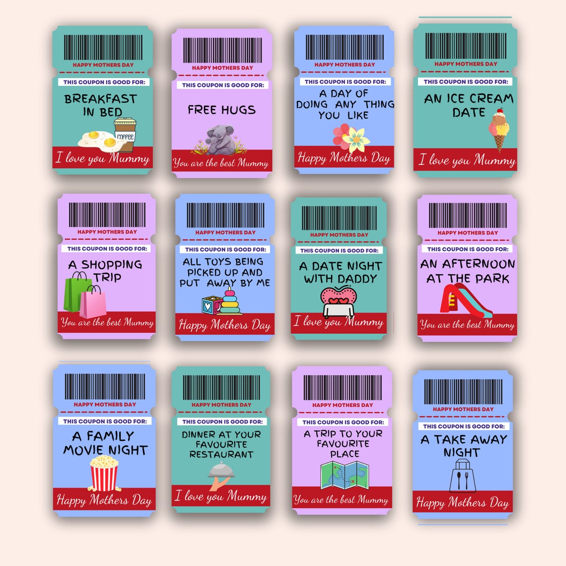 Printable Coupons for Mummy Mothers Day, Mothers Day Printable for Kids ...