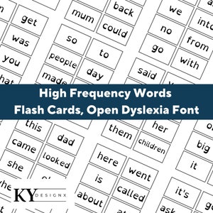 100 cartes flash haute fréquence imprimables pour apprenants dyslexiques, police ouverte contre la dyslexie, 100 mots à vue imprimables, apprentissage de la lecture de textes imprimables