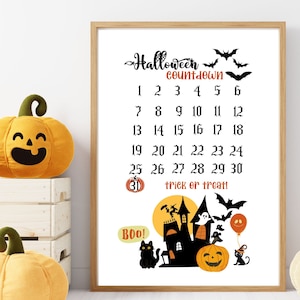 Cuenta regresiva de Halloween imprimible, decoraciones de piezas imprimibles de Halloween, cuenta regresiva para Halloween, calendario de adviento imprimible de Halloween, otoño
