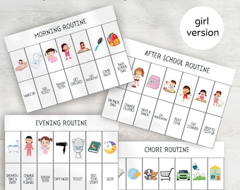 Utskrivbart rutinschema för barn – morgon, kväll, sysslor och visuellt schema efter skolan, rutinschema för autism, ADHD, neurodiverse barn