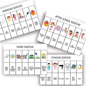 Kids Daily Routine Chart Printable – Morning, Evening, Chore Cards for Toddlers & Preschoolers - neurodiverse children routine printables