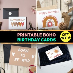 Tarjeta de cumpleaños boho, Tarjeta de cumpleaños arcoíris, Tarjeta de cumpleaños arcoíris imprimible, Tarjeta arcoíris boho, Tarjeta de cumpleaños digital, Tarjeta de feliz cumpleaños