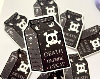Death before decaf black carton sticker