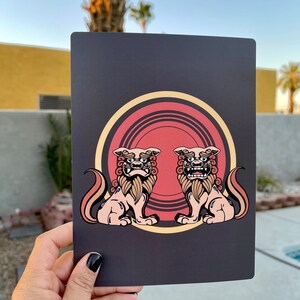 Digital Print Shisa Dogs with black background