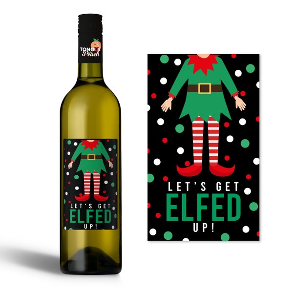 Funny Christmas Wine Label - Let's Get Elfed Up! - Funny Christmas Gifts - Stocking Filler - Personalised Wine Bottle - Colleague Gift WBL51