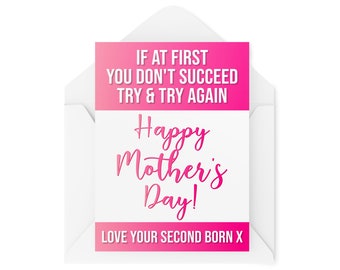 Funny Mother's Day Cards | Birthday Cards For Mum | Greeting Card For Her | If You Don't Succeed Try Again | Comedy Humour Joke CBH137