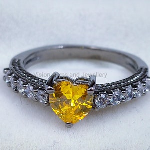 Wedding Ring for Her CZ Engagement Ring Yellow Heart Shape Cubic Zirconia Ring Sterling Silver Solitaire Promise Ring for Woman Anniversary
