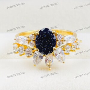 Sandstone Engagement Ring Set: Oval Stone, 14K Rose Gold & Silver