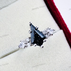 Kite Shaped Blue Sandstone Ring with Moissanite Accents, Geometric Engagement Ring, Celestial Gothic Silver Statement Jewelry Gift