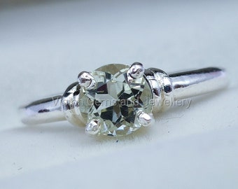 Green Amethyst Engagement Ring 925 Sterling Silver, Round Shape Green Amethyst Wedding Ring, Engagement Ring Art Deco Amethyst Bridal Ring