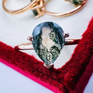 Pear Cut Moss Agate Engagement Ring: Sterling Silver Promise Ring