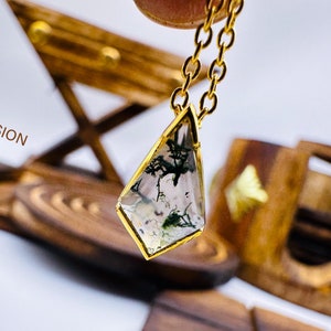 Natural Moss Agate Pendant, Kite Shape Moss Agate Necklace, Fancy Moss Agate Jewelry, Silver Pendant, Moss Necklace, Gift For Her, Jewelry