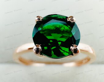 Emerald 14K Solid Gold Ring: Round Cut May Birthstone