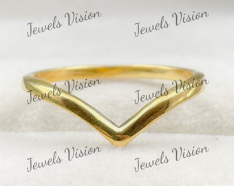 Minimalist Curved wedding band vintage simple rose gold wedding band women Unique Chevron Bridal promise ring Anniversary gift for her