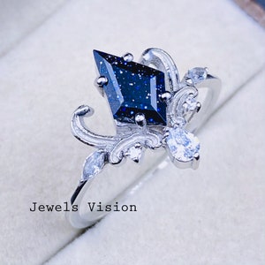 Vintage Kite Shape Blue Sandstone Ring, Engagement Ring, Blue Galaxy Stone Ring, Unique Sunstone Ring, Promise Ring, Anniversary Gift Ring