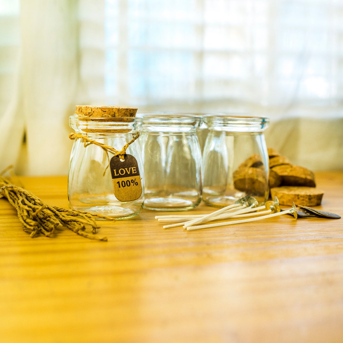 DIY small glass jars with cork top and label Etsy