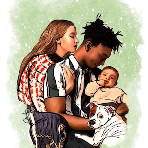 Interracial Family Wall Art – Biracial Parents with Baby Digital Print, Mixed Race Home Decor, Multicultural Illustration, Diversity Artwork