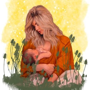 Breastfeeding Art, Doula Gift, Midwife Print, Birthing Center Decor, OBGYN Office Wall Art, Portrait, Lactation Illustration, New Mom Gift