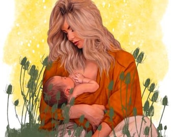 Breastfeeding Art Print, Mother and Child Portrait (Digital Download)