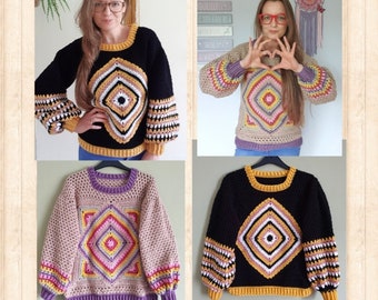 pdf file, crochet pattern, The Diamond Granny Jumper, crochet tutorial