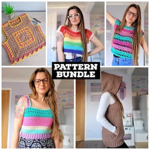 Crochet Vest and Top Bundle, 5 Pattern Bundle, PDF file, Crochet Patterns, Summer Crochet, Festival Style, Cropped Top, Crochet Pattern,