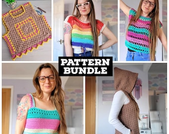 CROCHET PATTERN PDF, Crochet Vest and Top Bundle, 5 Pattern Bundle, Crochet Patterns, Summer Crochet, Festival Style, Cropped Top,