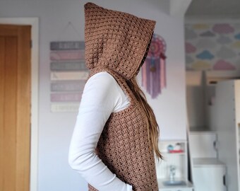 CROCHET PATTERN PDF, The Pixie Pullover, Crochet Pattern, Written Vest Pattern, Hooded Vest, Crochet Hoodie,