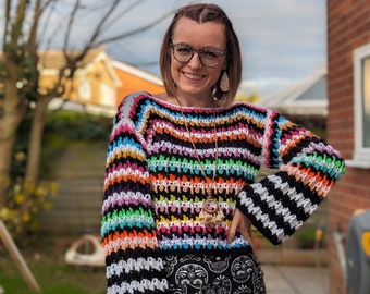 Crochet Sweater, Colourful Sweater, handmade sweater,