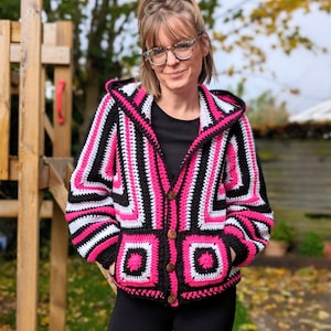 The Solid Hexi Cardi, PDF File, Crochet Pattern, Made to Measure, Hexagon Cardigan, Hood, Pockets, Buttons, Adult and Kids Sizes Included,